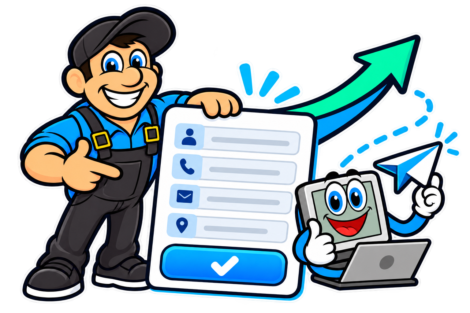 Local & Onward mascots presenting a simple business inquiry form