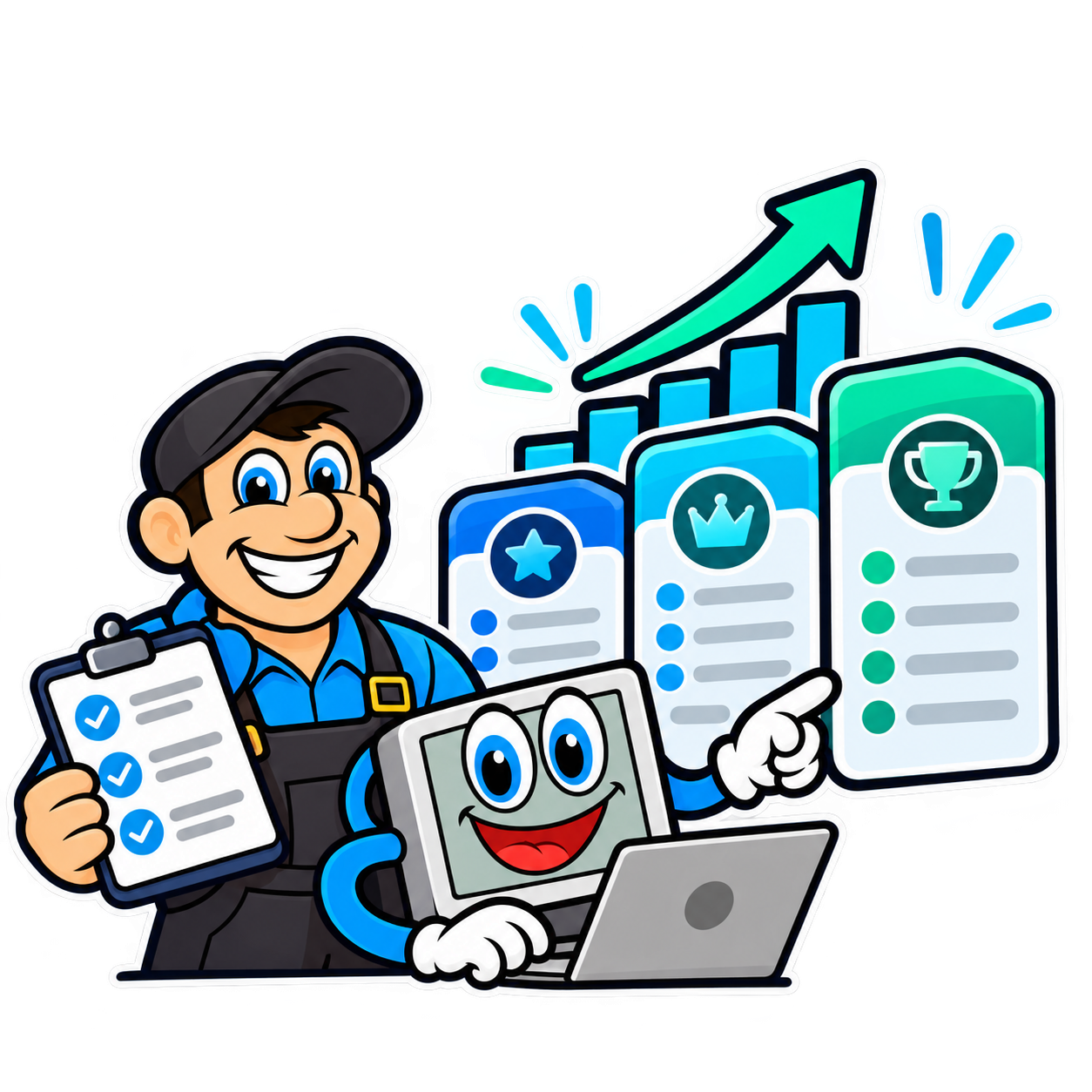 Local & Onward mascots comparing three marketing plan options